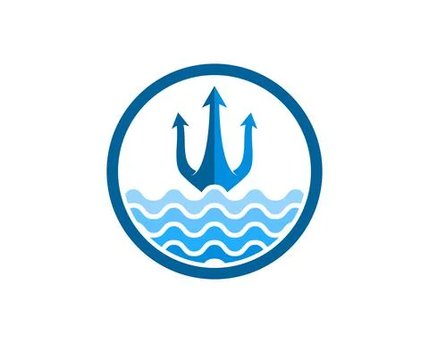 Circle shape with abstract beach wave and trident Ilustración de archivo