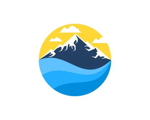 Circle shape with abstract beach wave and mountain Stock Illustration