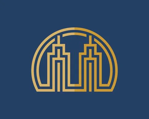 Circle shape with abstract city building inside Stock Illustration
