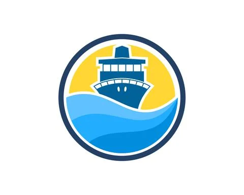 Circle shape with abstract wave and cruise ship inside Stock Illustration
