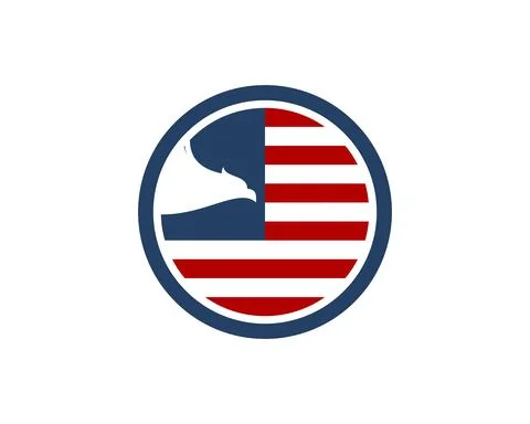 Circle shape with american flag and eagle head inside Stock Illustration
