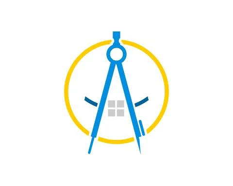 Circle shape with architect drawing and house inside Stock Illustration