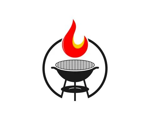 Circle shape with barbeque grill and fire inside Stock Illustration