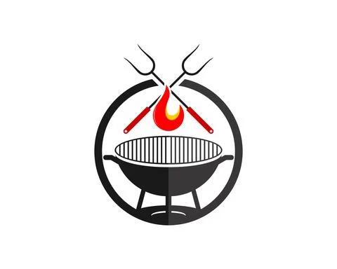 Circle shape with barbeque grill and fire inside Stock Illustration