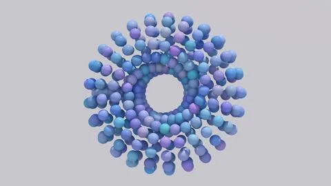 Circle shape with blue, purple balls. Abstract illustration, 3d render. Stock Illustration