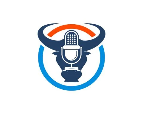 Circle shape with bull head and podcast microphone Stock Illustration