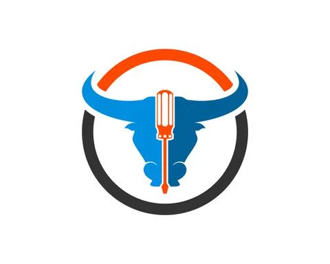 Circle shape with bull head and screwdriver Stock Illustration