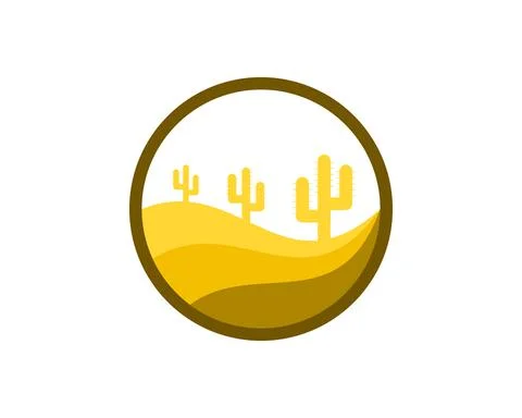 Circle shape with cactus tree in the desert Stock Illustration