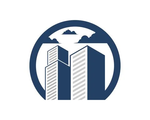 Circle shape with city building and cloud Ilustración de archivo