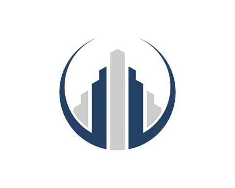 Circle shape with city tower building inside Stock Illustration