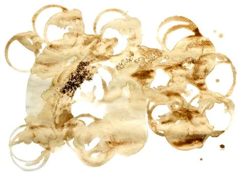 Circle shape coffee stains on white background. Stock Photos