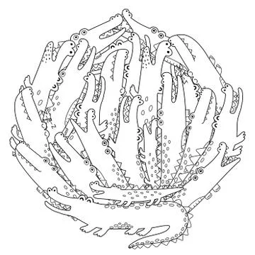 Circle shape coloring page with a funny crocodiles Illustrazione stock