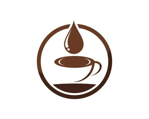 Circle shape with cup of coffee and water drop on the top Illustrazione stock