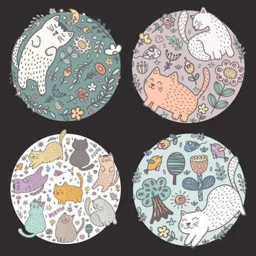 Circle shape designs with funny cats. Kids design Stock Illustration