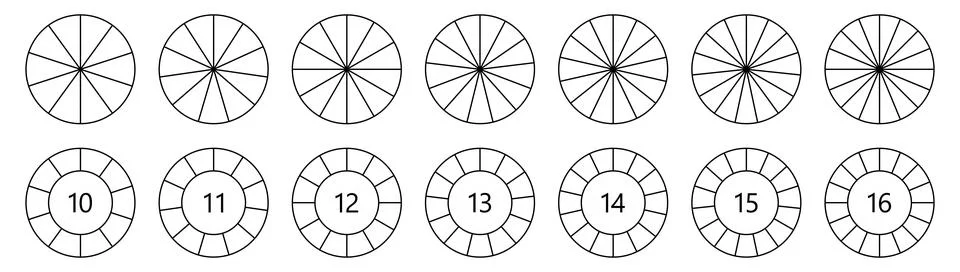 Circle  shape divided into equal segments, version with 10 to 16 parts, can.. Stockillustratie