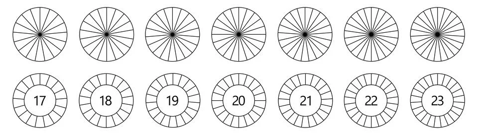 Circle  shape divided into equal segments, version with 17 to 23 parts, can.. イラスト素材