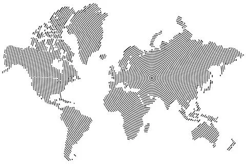 Circle shape dotted vector world map in geometric style. Continents with ro.. Stock Illustration