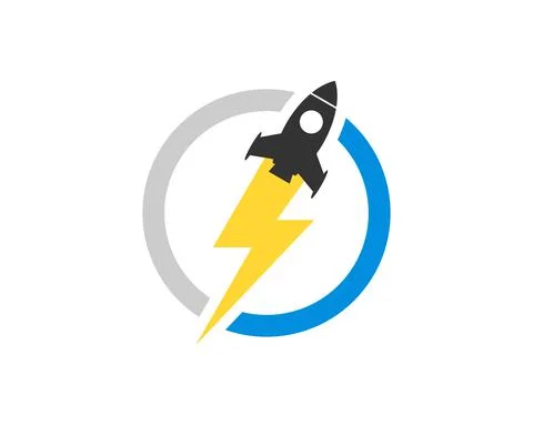 Circle shape with electrical lightning and rocket Stock Illustration