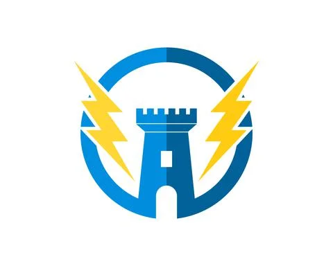 Circle shape with fortress and electrical lightning Stock Illustration