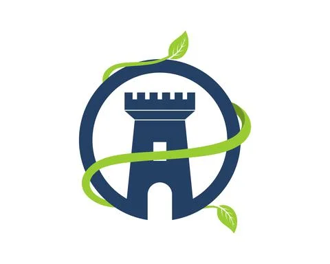 Circle shape with fortress inside and nature leaf tree Stock Illustration