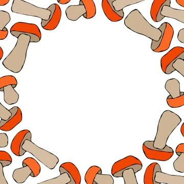 Circle Shape Frame Aspin Mushroom Background. Autumn or Fall Vegetable Harves Stock Illustration