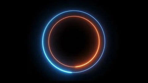 Circle shape frame  blue and orange color glowing neon lights loop animation Stock Footage 242758827