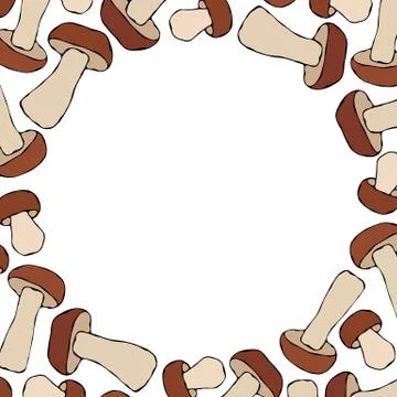 Circle Shape Frame Boletus or Porcini Mushroom Background. Autumn or Fall Veg Stock Illustration