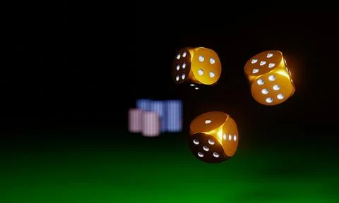 Circle shape golden dice are falling on the green felt table. The concept o.. Stock-Illustration