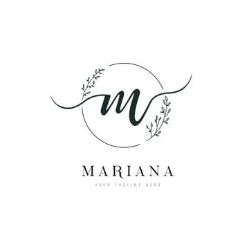 Circle Shape Hand Drawn Floral Frame Letter M Logo Stock Illustration