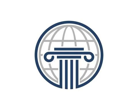 Circle shape with law pillars and abstract globe inside Stock Illustration
