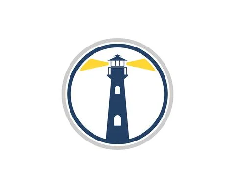 Circle shape with lighthouse and yellow lights Stock Illustration