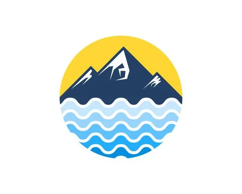 Circle shape with mountain and abstract beach wave Stock Illustration