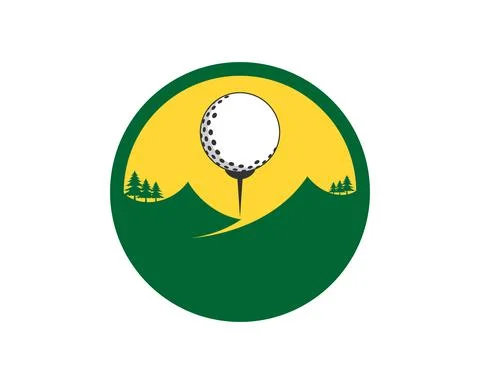 Circle shape with mountain and golf ball inside Stock Illustration