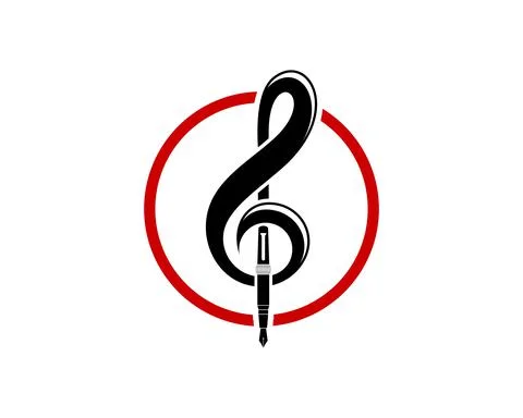 Circle shape with music note and pen writer Stock Illustration