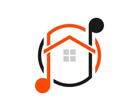 Circle shape with music note and house inside 스톡 일러스트