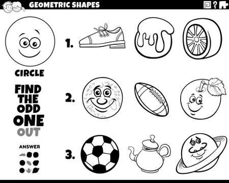 Circle shape objects educational game for kids coloring book Stock Illustration