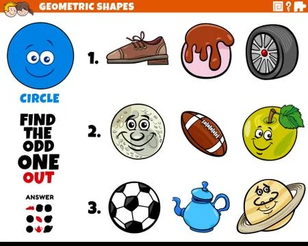 Circle shape objects educational game for kids Stock Illustration