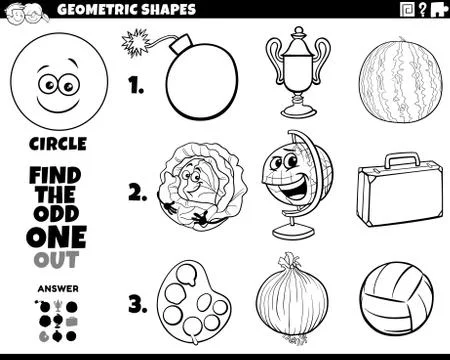 Circle shape objects educational task coloring book Stock Illustration
