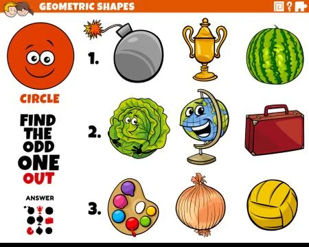 Circle shape objects educational task for kids Stock Illustration