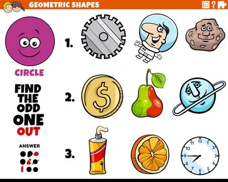 Circle shape objects educational task for kids Cartoon Illustration of Cir... Fotos de archivo