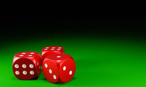 Circle shape red dice are falling on the green felt table. The concept of dic Stock Illustration