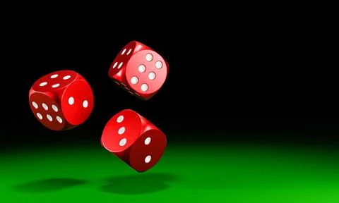 Circle shape red dice are falling on the green felt table. The concept of dic Stock Illustration