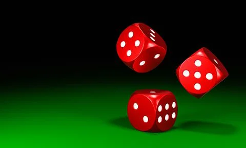 Circle shape red dice are falling on the green felt table. The concept of dic Stock Illustration