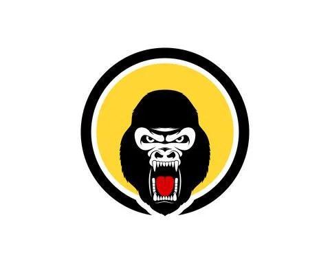 Circle shape with roaring gorilla inside Stock Illustration