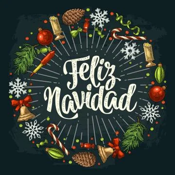 Circle shape set for Merry Christmas. Vector vintage color engraving Stock Illustration