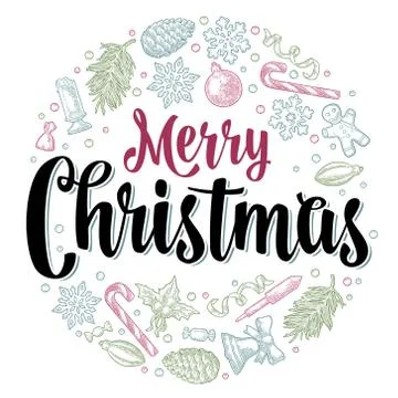 Circle shape set for Merry Christmas. Vector vintage color engraving 스톡 일러스트