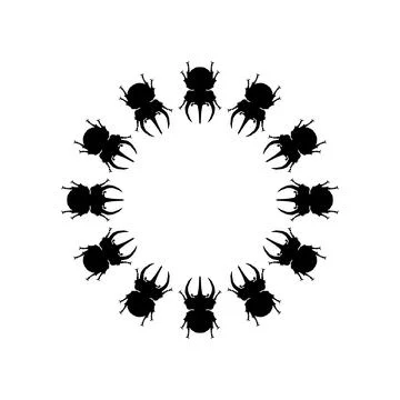 Circle Shape Silhouette of the Horn Beetle or Oryctes Rhinoceros, Dynastinae Stock Illustration