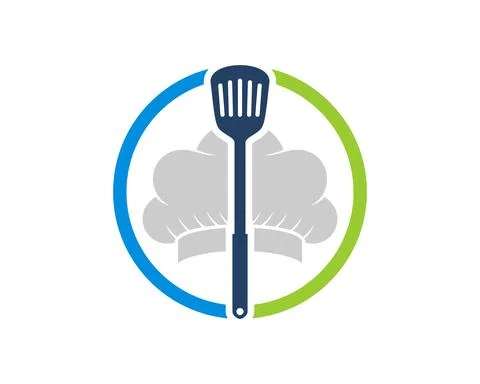 Circle shape with spatula and chef hat inside Stock Illustration