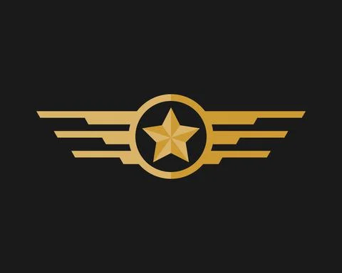 Circle shape with spread wings and star shape inside Stock Illustration