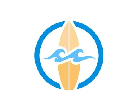 Circle shape with surfing board and beach wave inside Stock Illustration